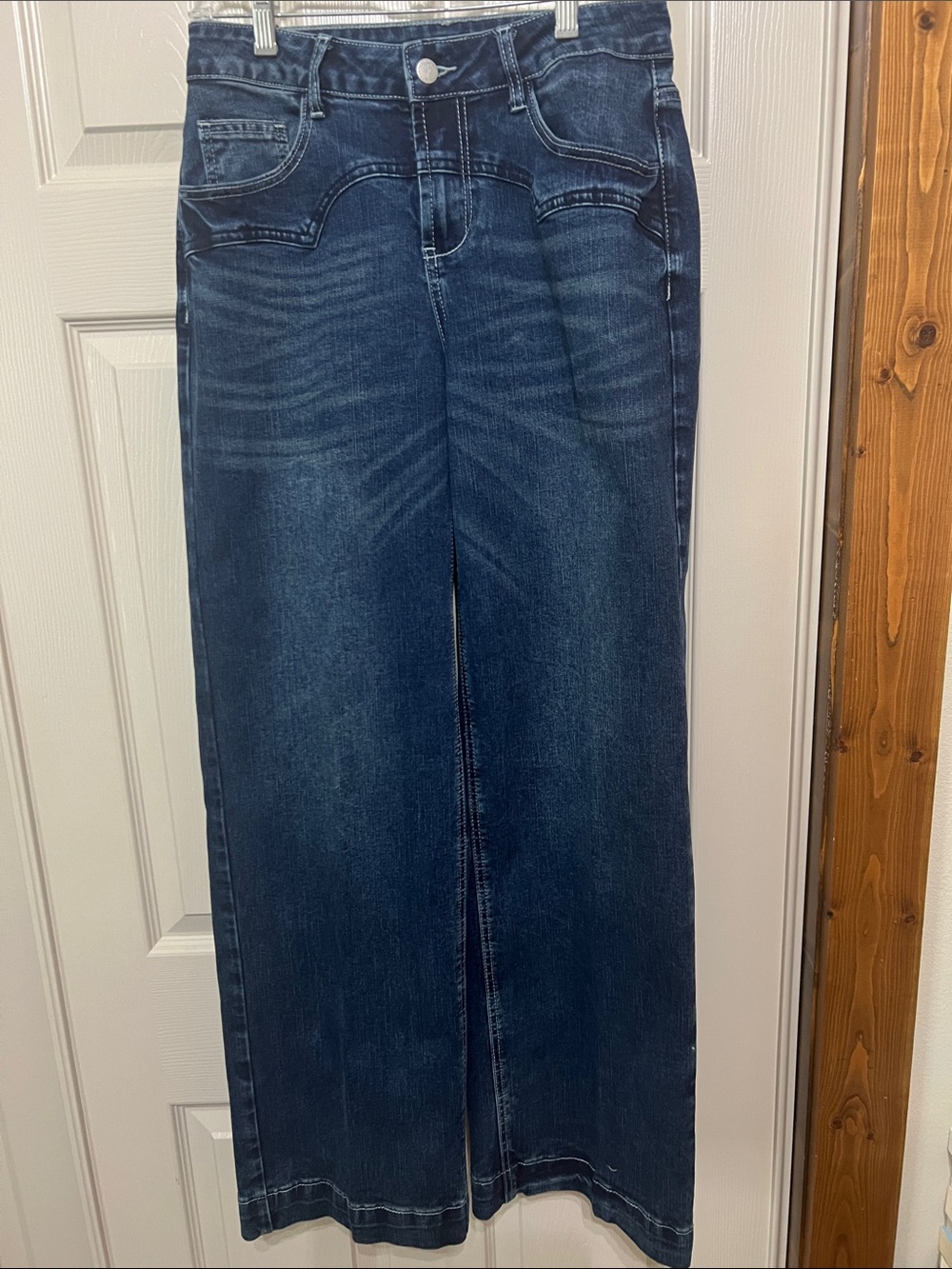 Wide-Leg High Rise Jeans in Dark Blue